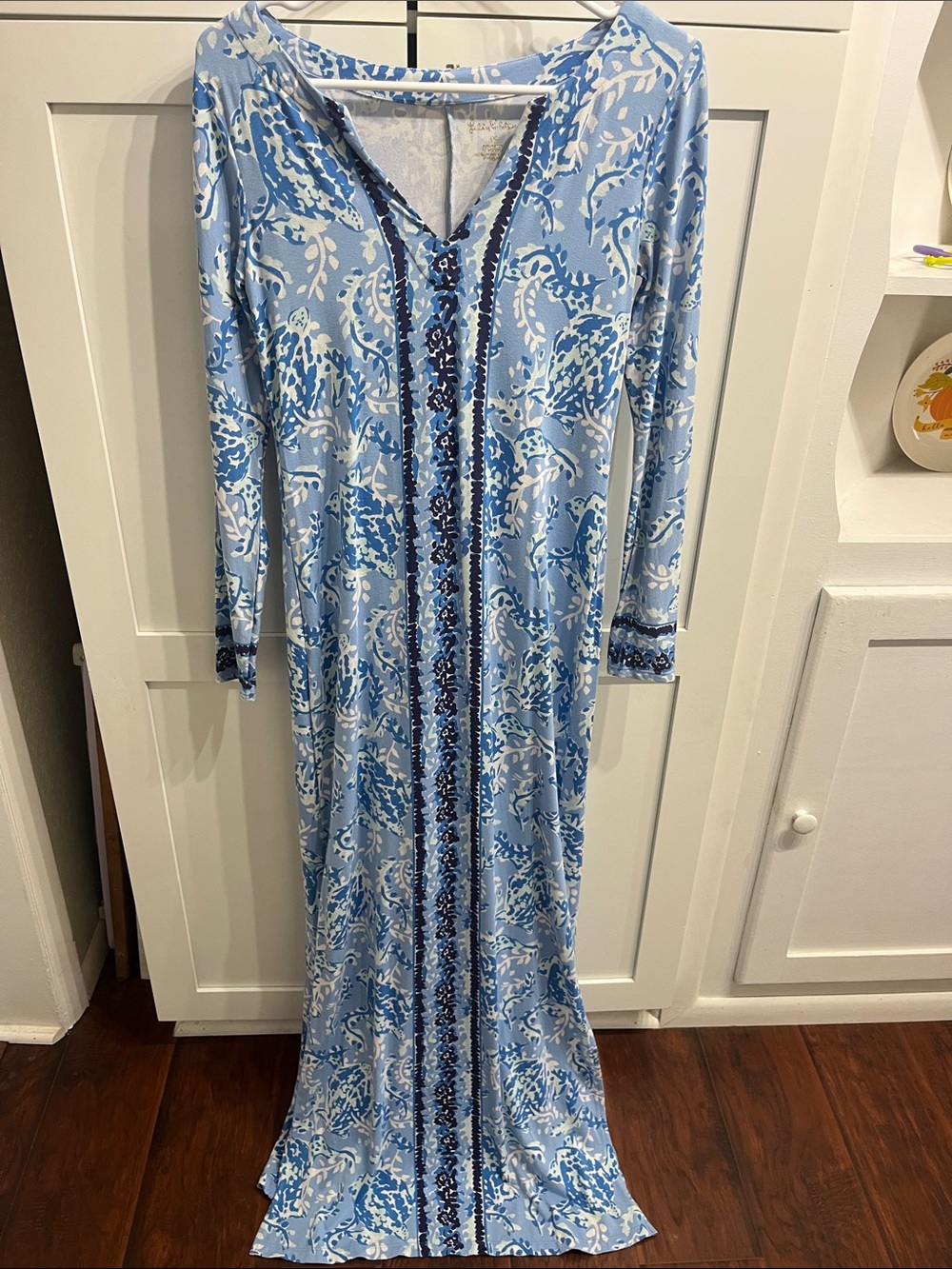 Lilly Pulitzer Turtle Print Sky Blue & Navy Long Sleeve Maxi Dress